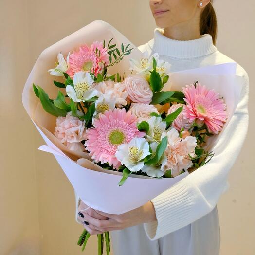 Нежный букет N 20 с розовыми герберами🌸