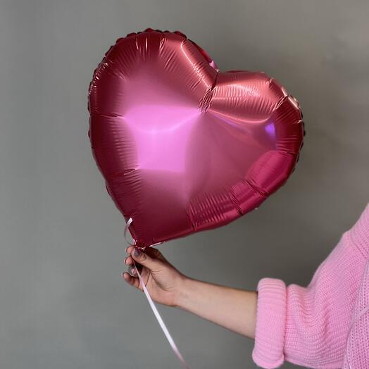 Шар сердце розовый металлик