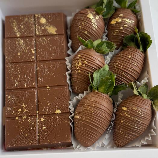 🔥Набор «Дубайский шоколад + 6 клубник в шоколаде»