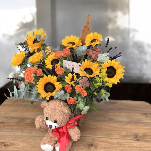 Teddy Sunflower Arrangement