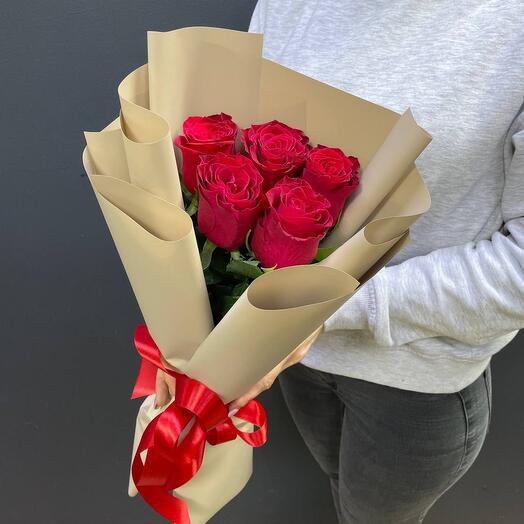 Красная роза 5 штук