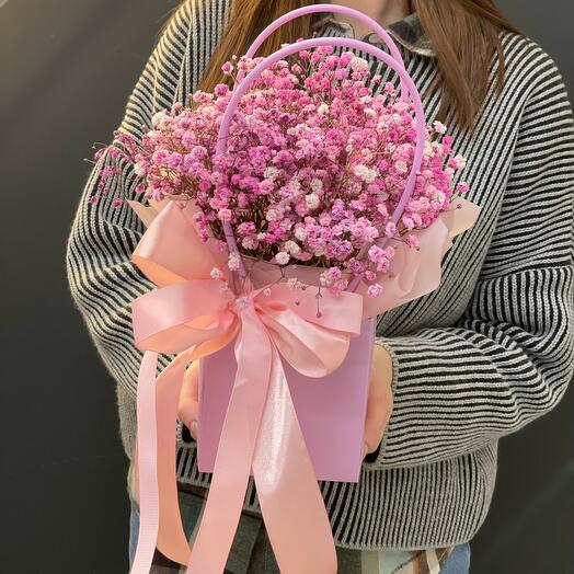 Bag with rainbow gypsophila