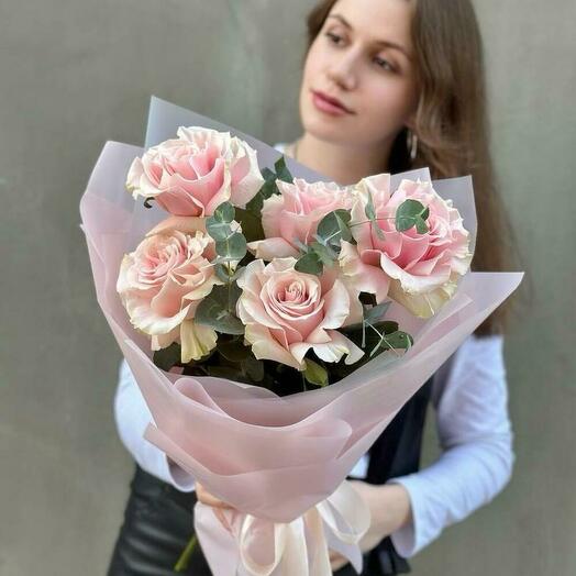 Букет из 5 розовых роз, Пинк мондиаль 😊💝