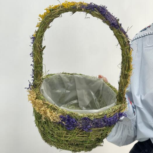 Плетёное лукошко М (d=20cm)  с сиреневыми вставками