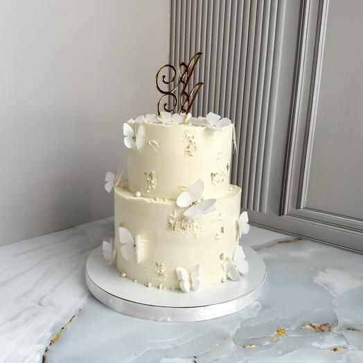 Свадебный торт с бабочками, двухъярусный, на торжество, на юбилей