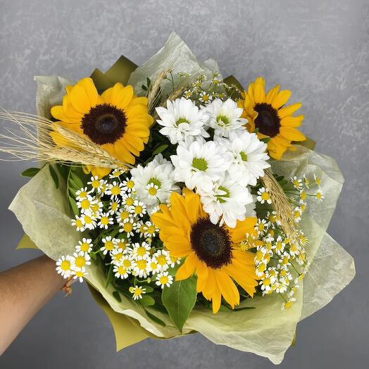 Букет с подсолнухами 🌻 и ромашками