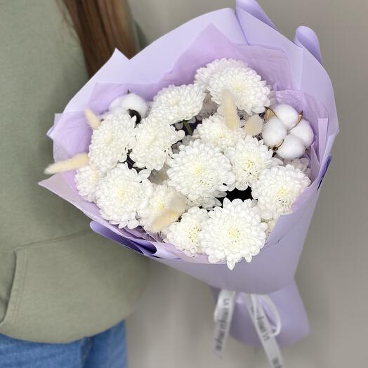 ХИТ!💜 букет из хризантемы, хлопка с лагурусом