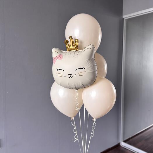 Шары с кошечкой в короне 5 шт