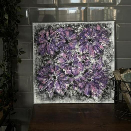 Интерьерная текстурная картина "Снежные цветы"