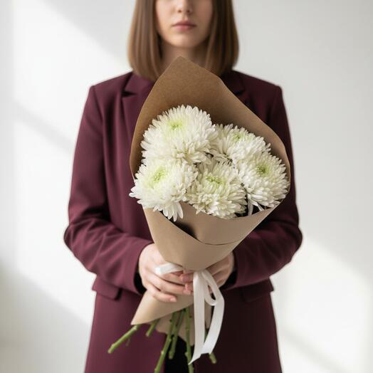 Bouquet of 5 chrysanthemums in craft