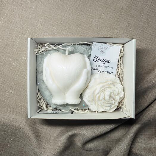 Свеча интерьерная "Сердце + Роза"