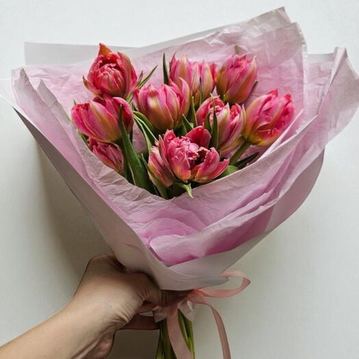 🌷Букет из 9 пионовидных розовых тюльпанов🌷