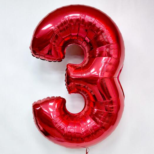 Шар фольгированный Цифра "3" красная