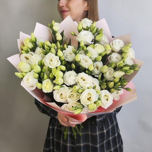 Букет живых цветов из эустомы (лизиантуса), цвет белый, 11 штук, арт 163 Kimbirly Flowers