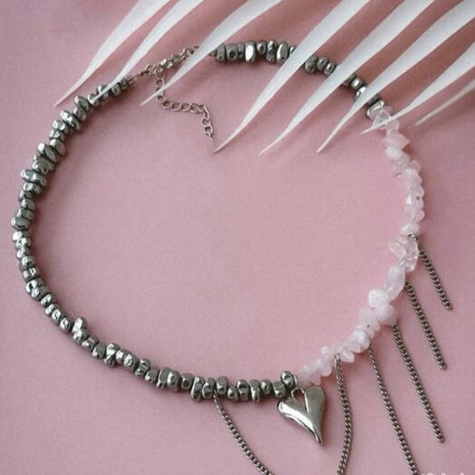 Necklace mixed hematite with rose quartz