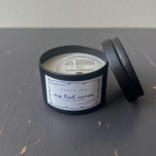 Свеча в жестяной банке «my last nerve» черная