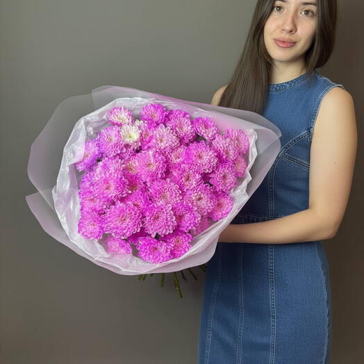 Букет из 9 розовых хризантемы 013