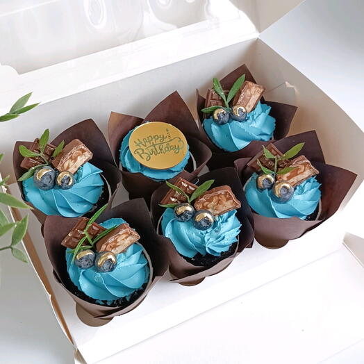 Капкеки 6 шт happy birthday/с днём рождения/подарок мужчине/презент/мужу/любимому