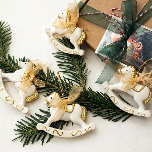 Елочные игрушки лошадки, набор 4 штуки