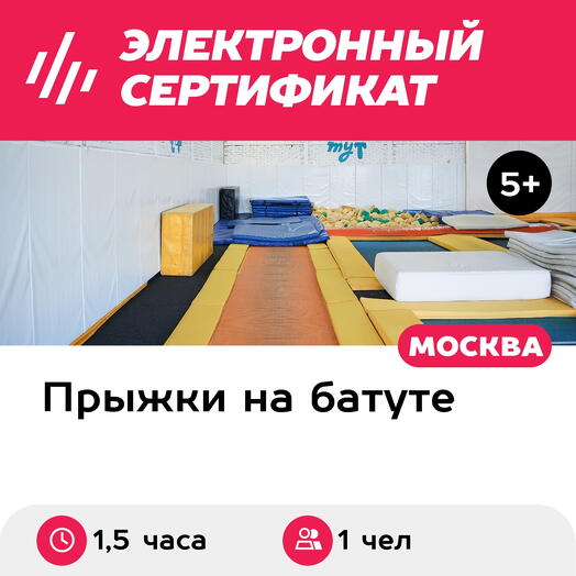 Подарочный сертификат Индивидуальная тренировка в батутном центре, 1 чел. (1,5 часа)