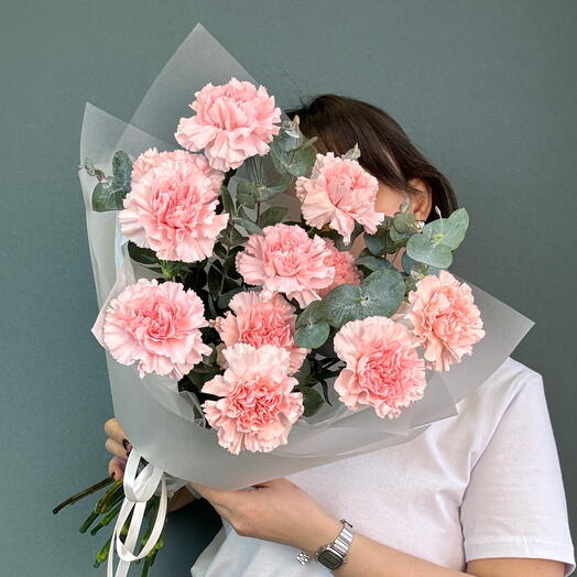 Моно-букет из розовой гвоздики 11шт