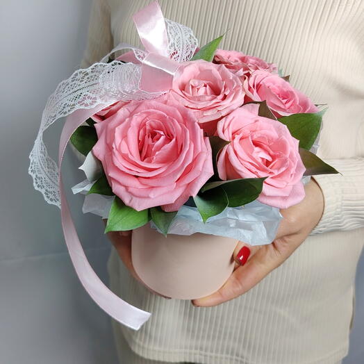 🌸Композиция "PERVOЦВЕТ" из розовых роз Софи Лорен