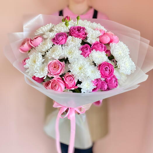 Большой букет цветов микс 🌸🤍кустовых пион.роз и хризантем🌸🌿