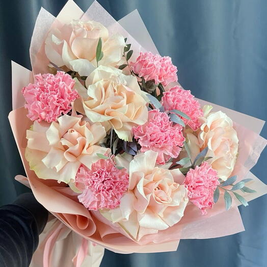 🌸 Нежный букет роз и диантусов / доставка сегодня