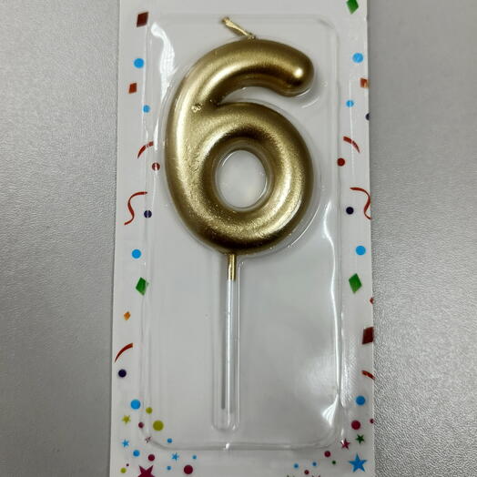 Свеча цифра - 6 золотая