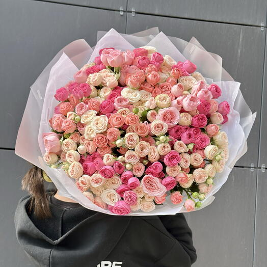51 кустовая Роза в стильном оформлении / цветы в Уфе с доставкой 🌸🌸🌸/ дофамин