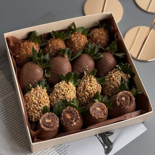 Chocolate-covered strawberries with Ferrero Rocher candies