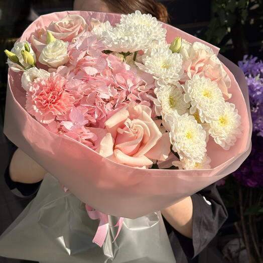 Букет «Бочонок» в нежной гамме с Гортензией 💕