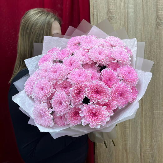 Букет из 9 розовых хризантем