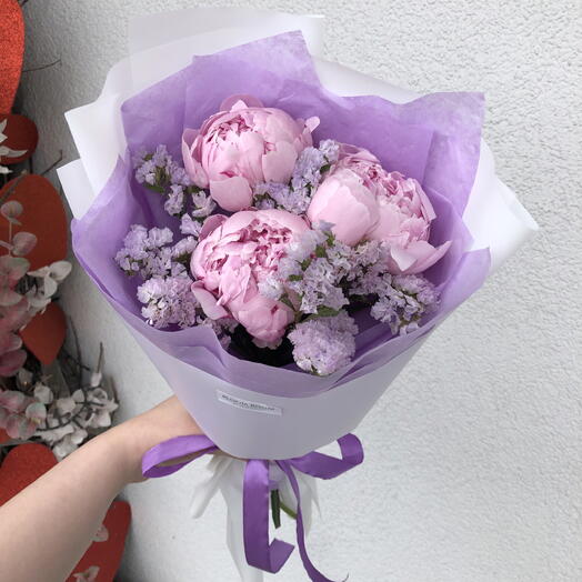 🩷Букет нежные пионы и статица Bloom Room
