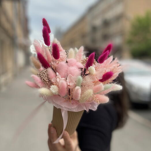 Композиция «Малиновый чай»из сухоцветов в стакане