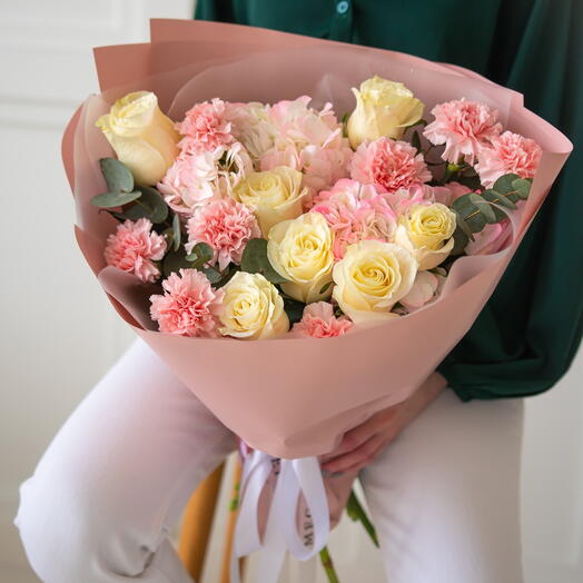 N1053 ️🧡 Белые розы | Гвоздика | Гортензия | Нежный | Любимой | Девушке | Маме | Подруге | Дочке | Коллеге