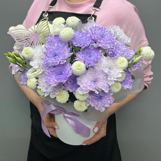Композиция с хризантемой фиолетовой и бабочкой 💜🦋