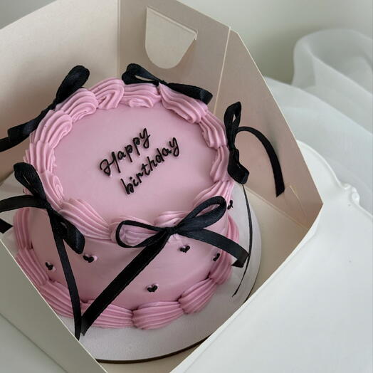 Бенто торт ламбет розовый с черным Happy birthday