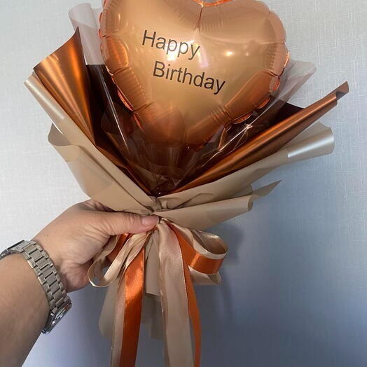 Мини шар в букете "Happt birthday! золотой