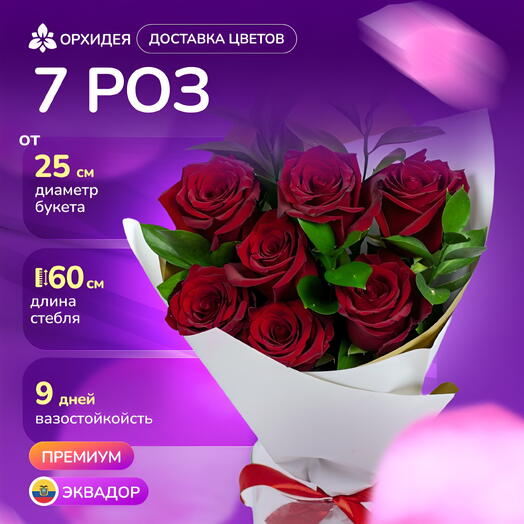 7 роз "Эксплорер" с рускусом