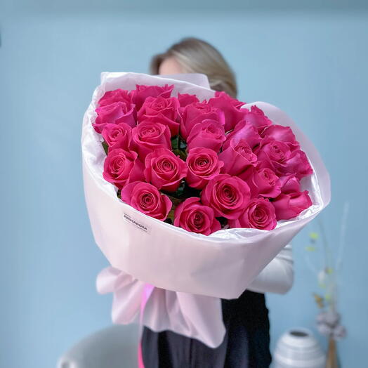 Букет из 25 малиновых роз «Малиновый закат»💗 25932