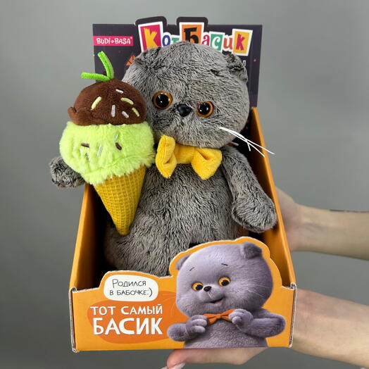 Игрушка мягкая Кот Басик с мороженым