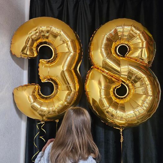 Шар цифра 38 золотая с гелием- 2 шара