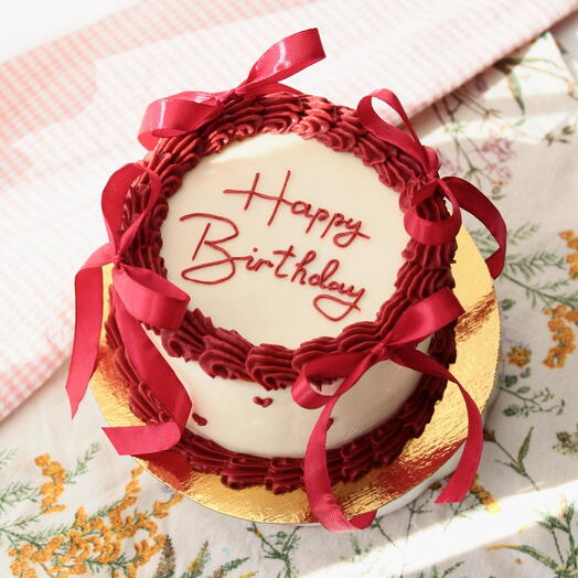 Торт ламбет Happy birthday, в бордовых тонах с бантика и, 550 г