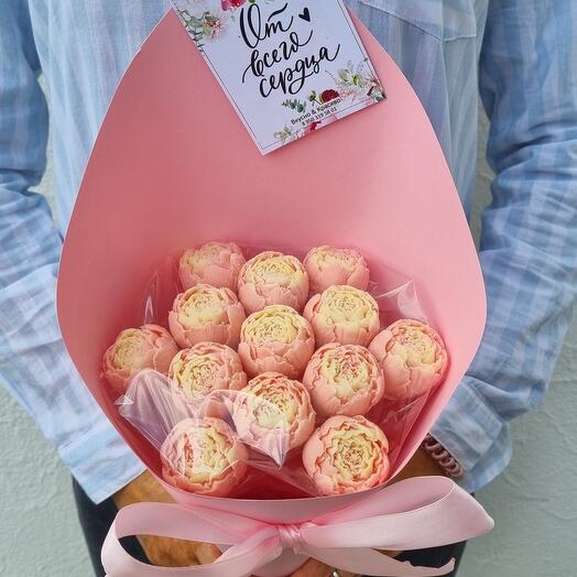 Peonías de chocolate rosa de dos tonos, 13 PIEZAS