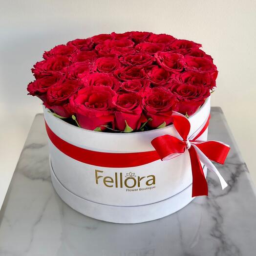 Red Rose In White Round  Box