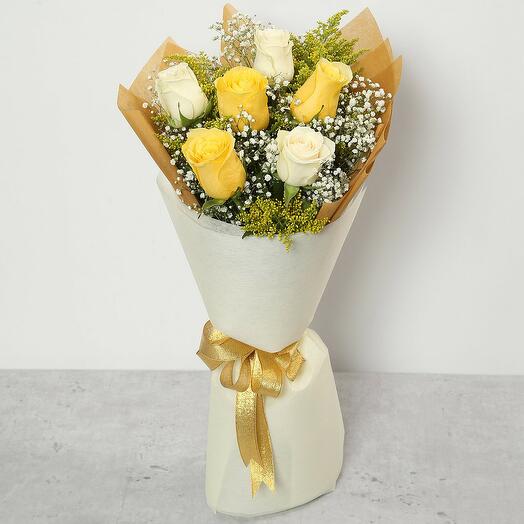 Bright Yellow and White Roses Bouquet