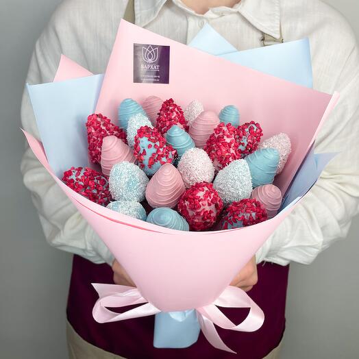 Букет из клубники в шоколаде, съедобный, сладкий букет Разноцветный сюрприз