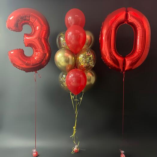 Balloons for 30 years, red and gold