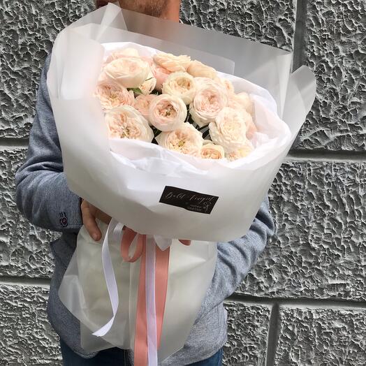 Author's bouquet with peony rose and hydrangea